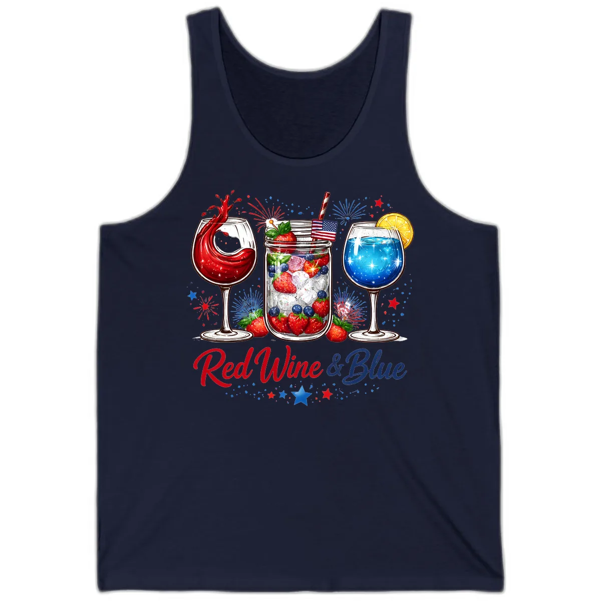 Red Wine & Blue Patriotic Summer Celebration Tank in Navy