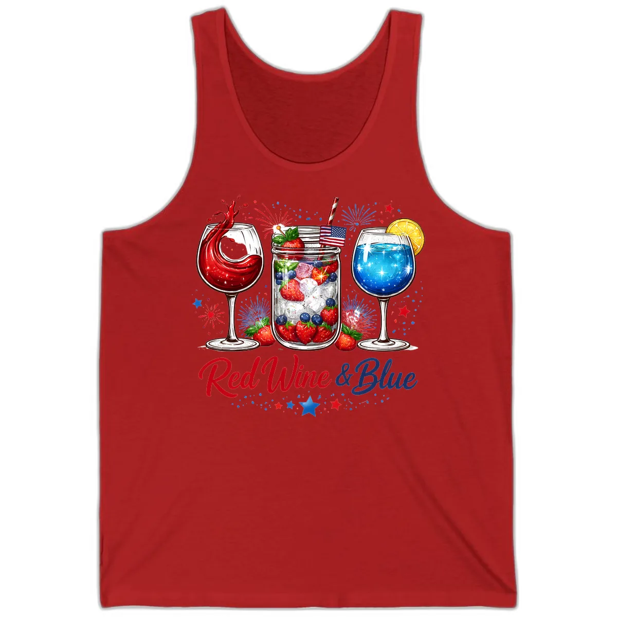 Red Wine & Blue Patriotic Summer Celebration Tank in Red