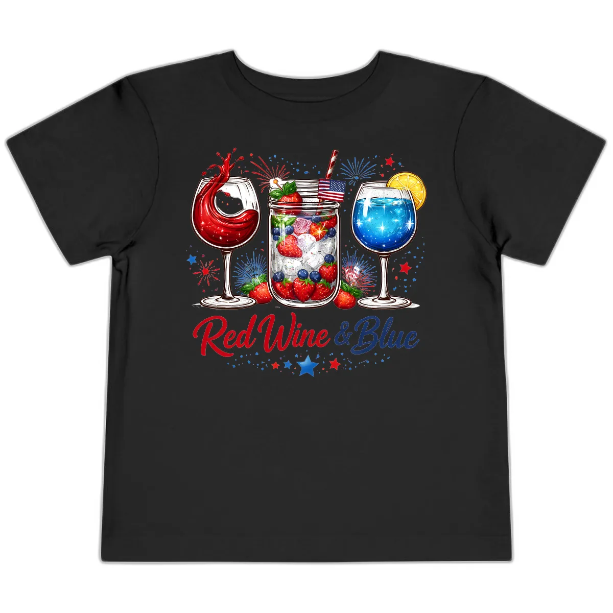 Red Wine & Blue Patriotic Summer Celebration Toddler T-Shirt in Black