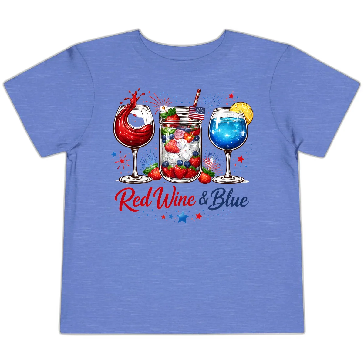 Red Wine & Blue Patriotic Summer Celebration Toddler T-Shirt in Heather Columbia Blue