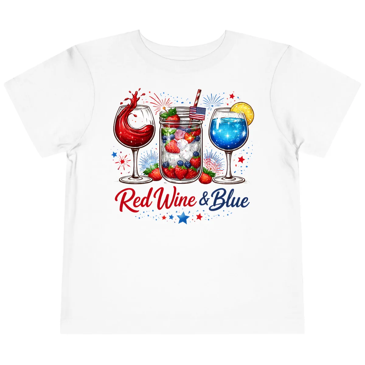 Red Wine & Blue Patriotic Summer Celebration Toddler T-Shirt in White