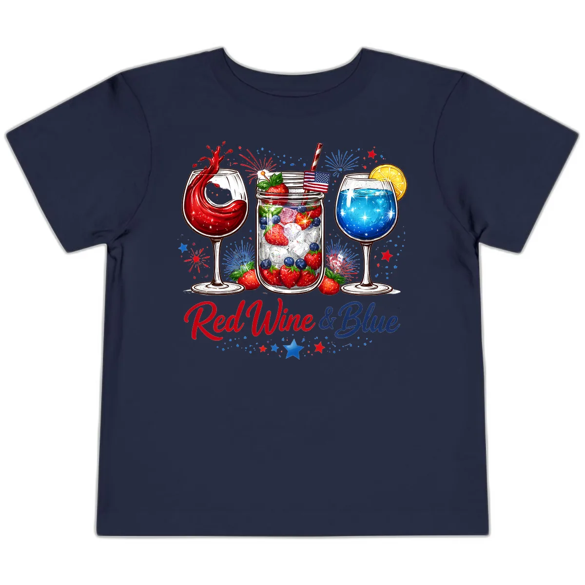 Red Wine & Blue Patriotic Summer Celebration Toddler T-Shirt in Navy