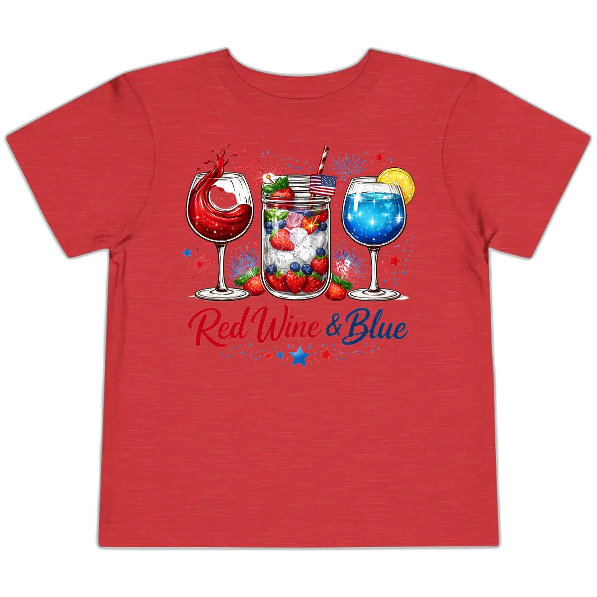Red Wine & Blue Patriotic Summer Celebration Toddler T-Shirt in Heather Red
