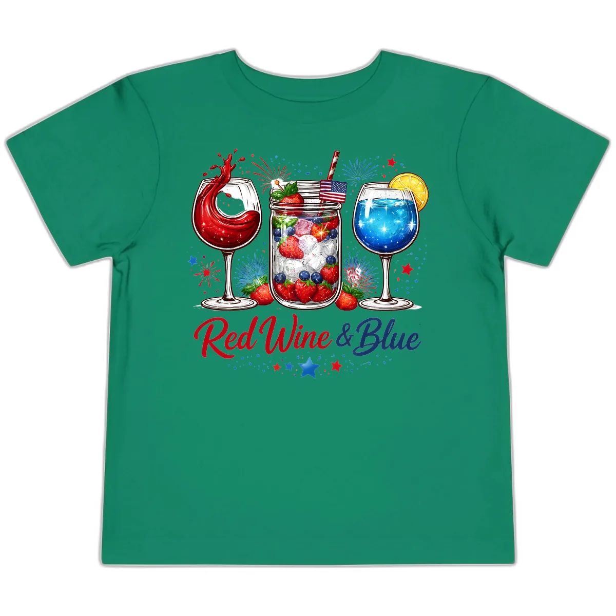 Red Wine & Blue Patriotic Summer Celebration Toddler T-Shirt in Kelly