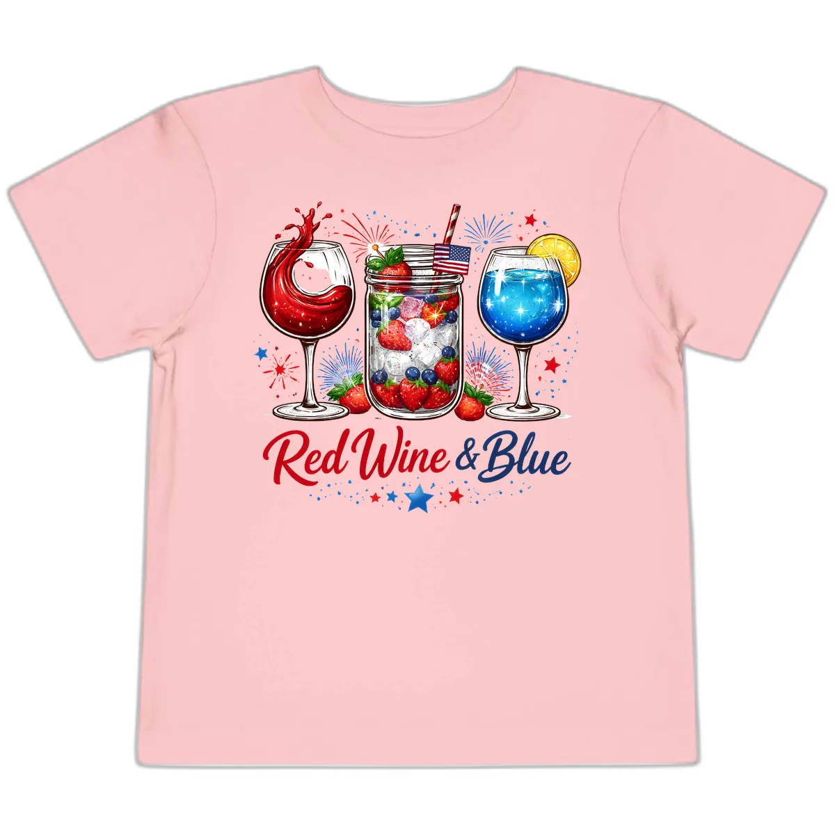 Red Wine & Blue Patriotic Summer Celebration Toddler T-Shirt in Pink