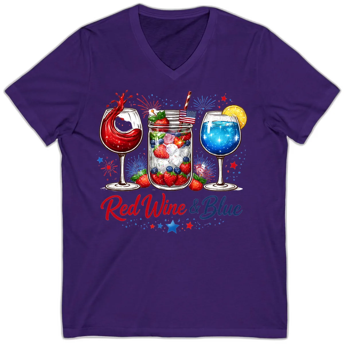 Red Wine & Blue Patriotic Summer Celebration V-Neck in Team Purple