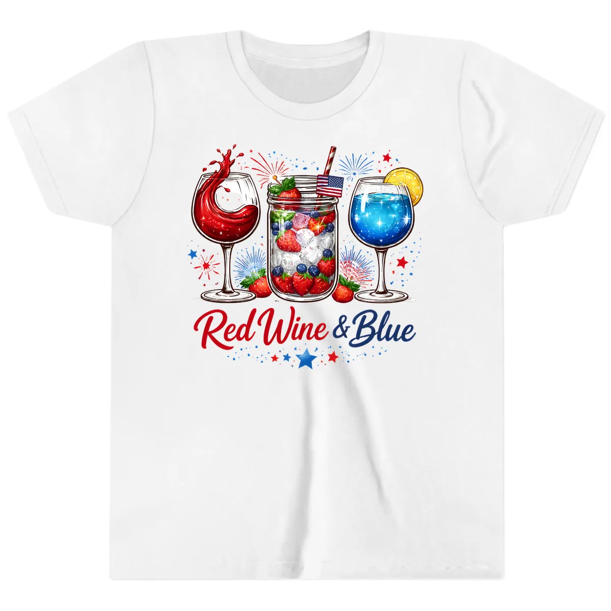 Red Wine & Blue Patriotic Summer Celebration Youth T-Shirt in White