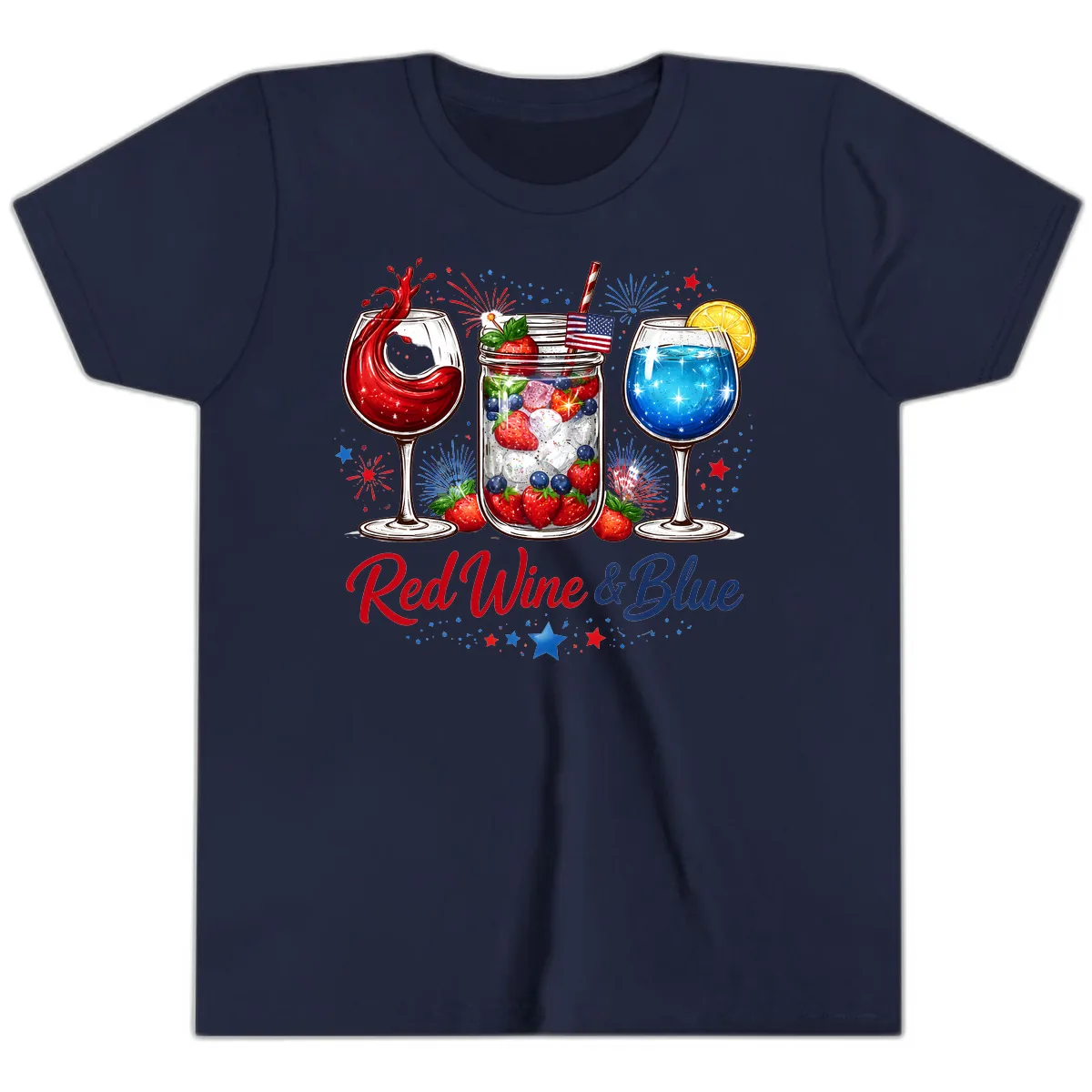 Red Wine & Blue Patriotic Summer Celebration Youth T-Shirt in Navy