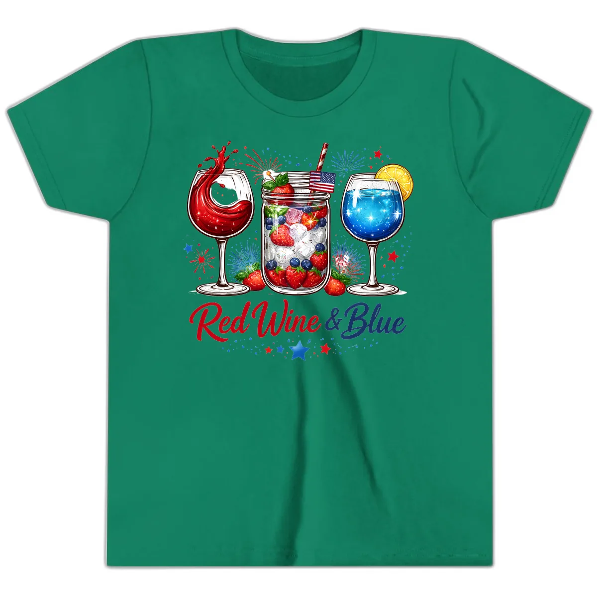 Red Wine & Blue Patriotic Summer Celebration Youth T-Shirt in Kelly