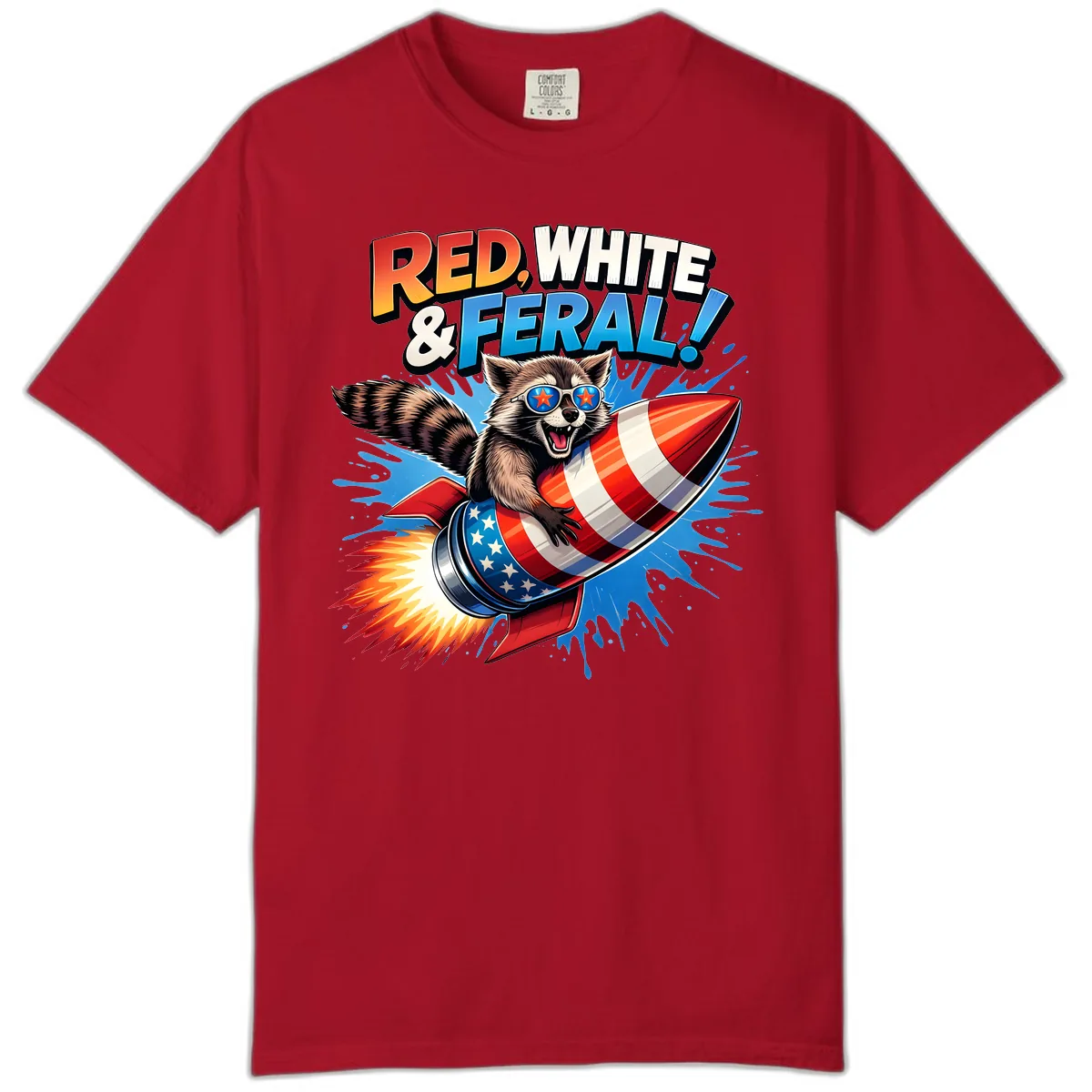 Red, White & Feral Rocket Raccoon Comfort Color in Red