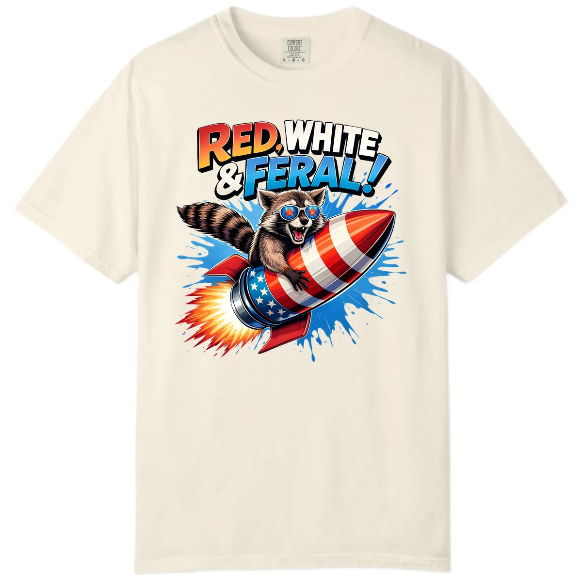Red, White & Feral Rocket Raccoon Comfort Color in Ivory