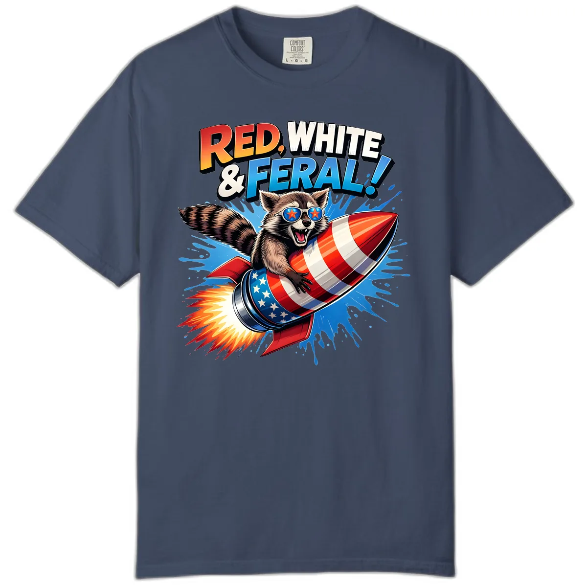 Red, White & Feral Rocket Raccoon Comfort Color in Midnight