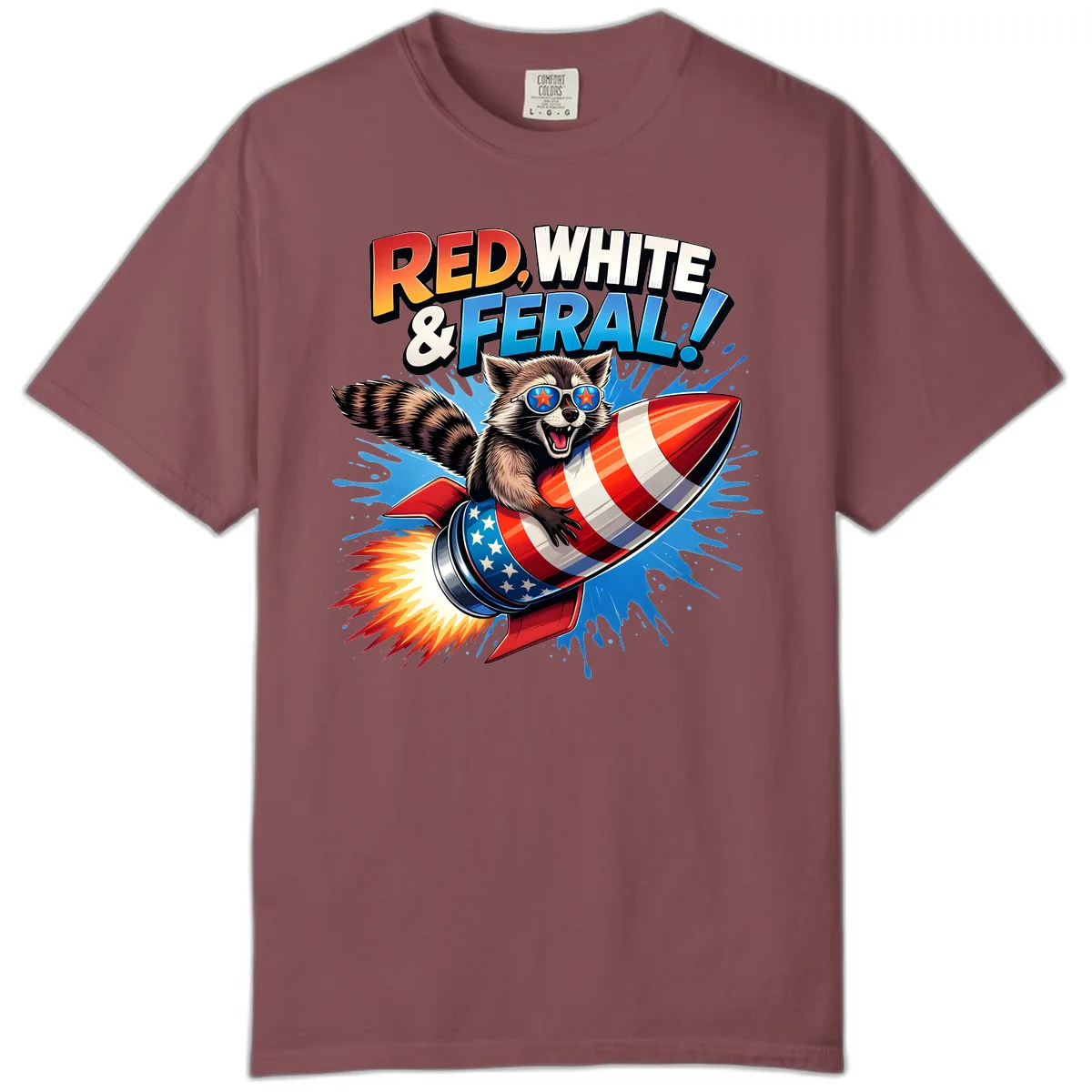 Red, White & Feral Rocket Raccoon Comfort Color in Brick