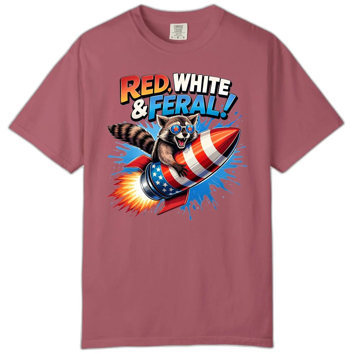 Red, White & Feral Rocket Raccoon Comfort Color in Crimson