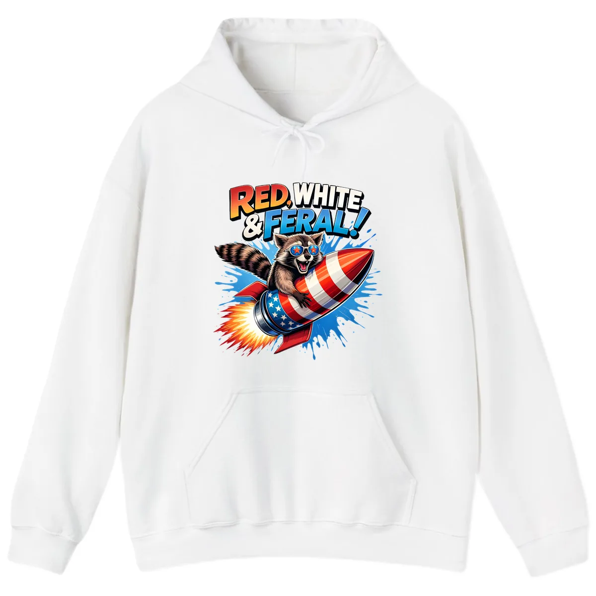 Red, White & Feral Rocket Raccoon Hoodie in White