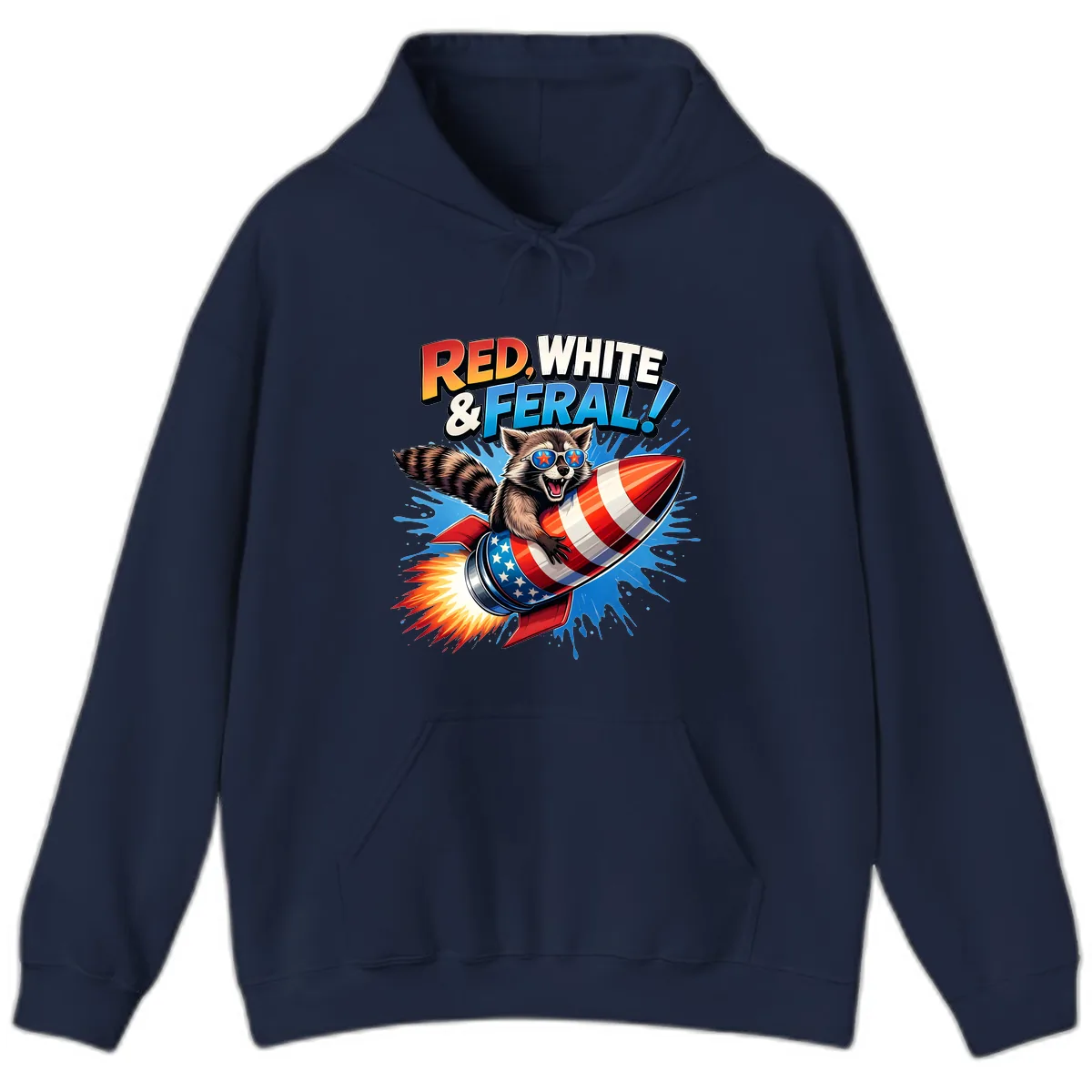 Red, White & Feral Rocket Raccoon Hoodie in Navy