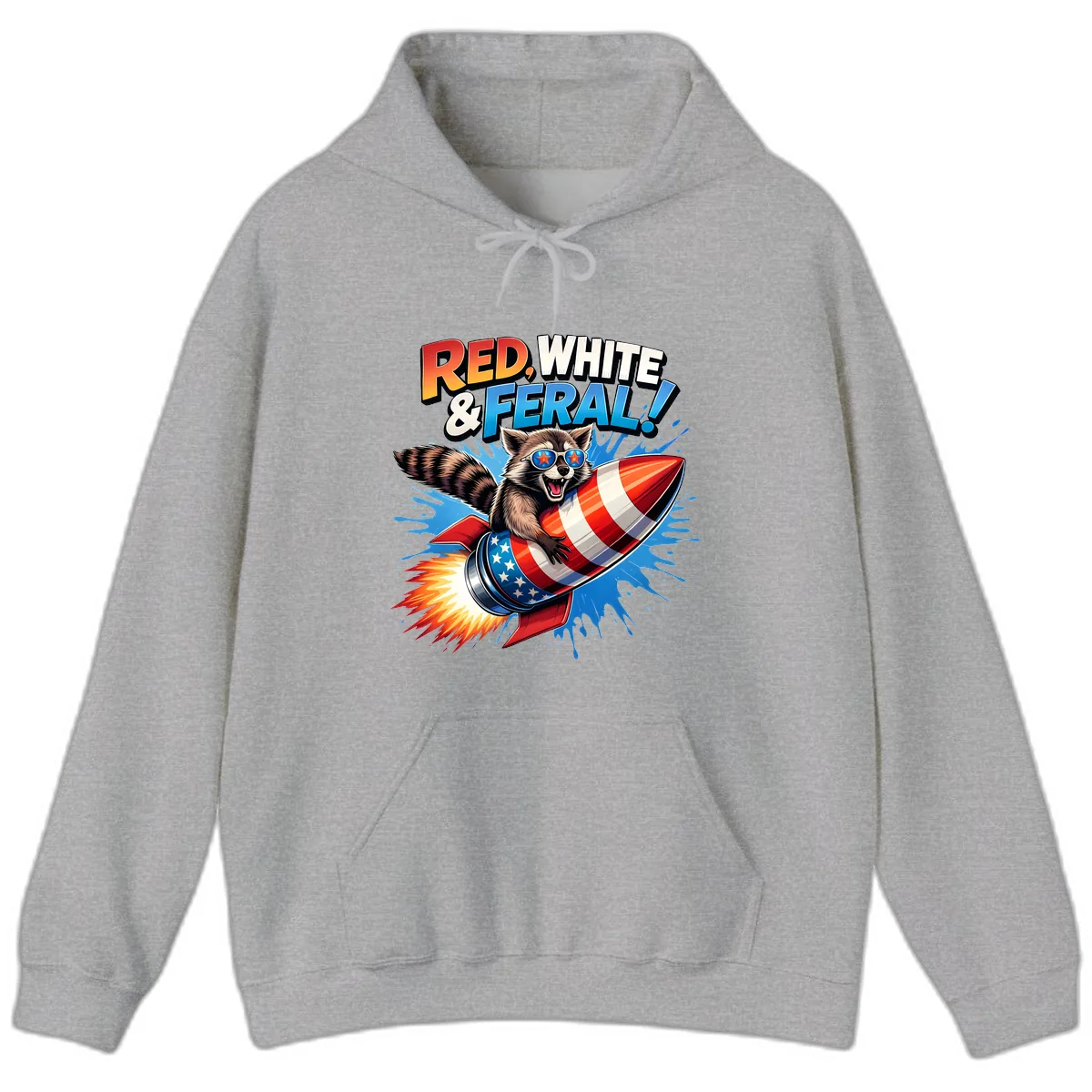 Red, White & Feral Rocket Raccoon Hoodie in Sport Grey