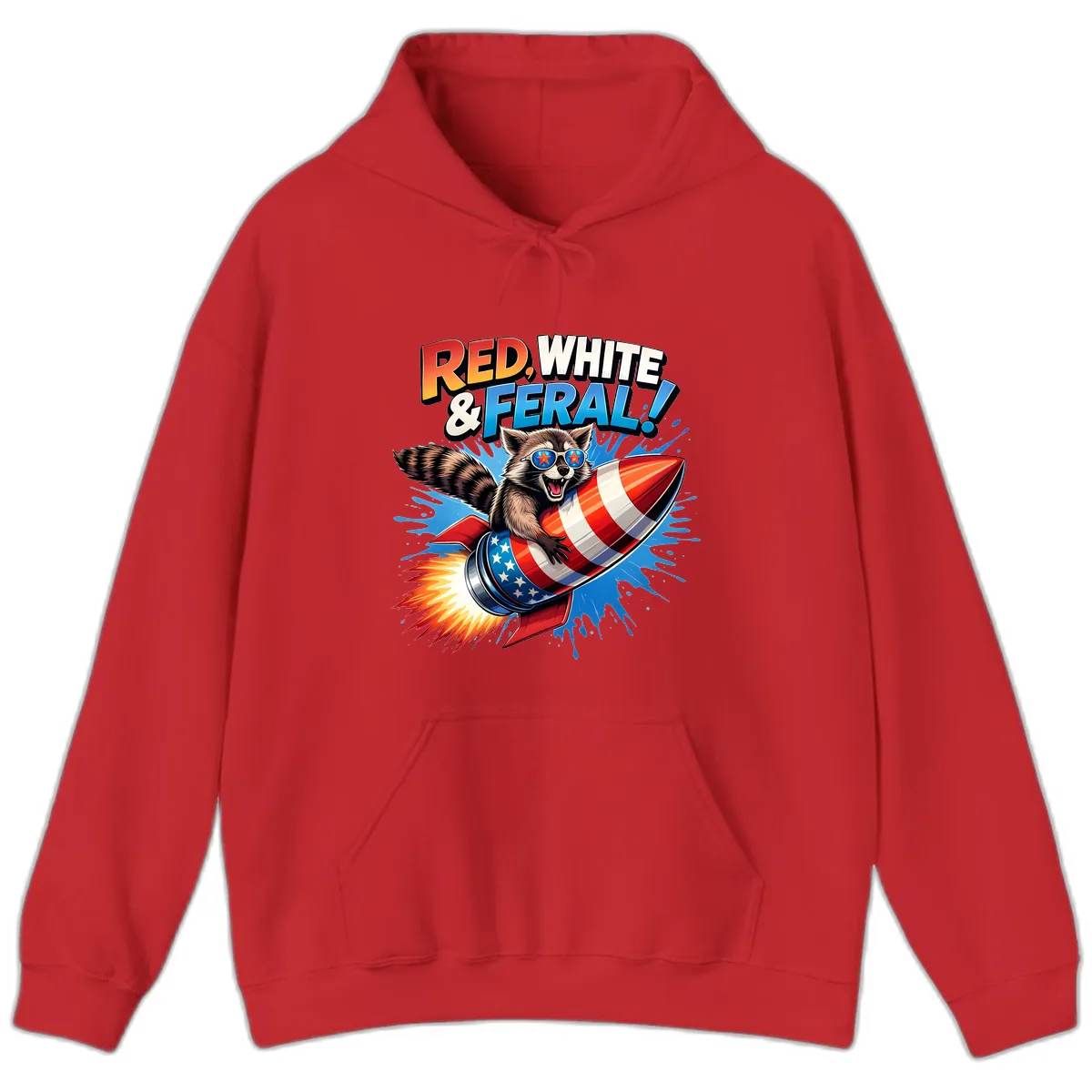 Red, White & Feral Rocket Raccoon Hoodie in Red