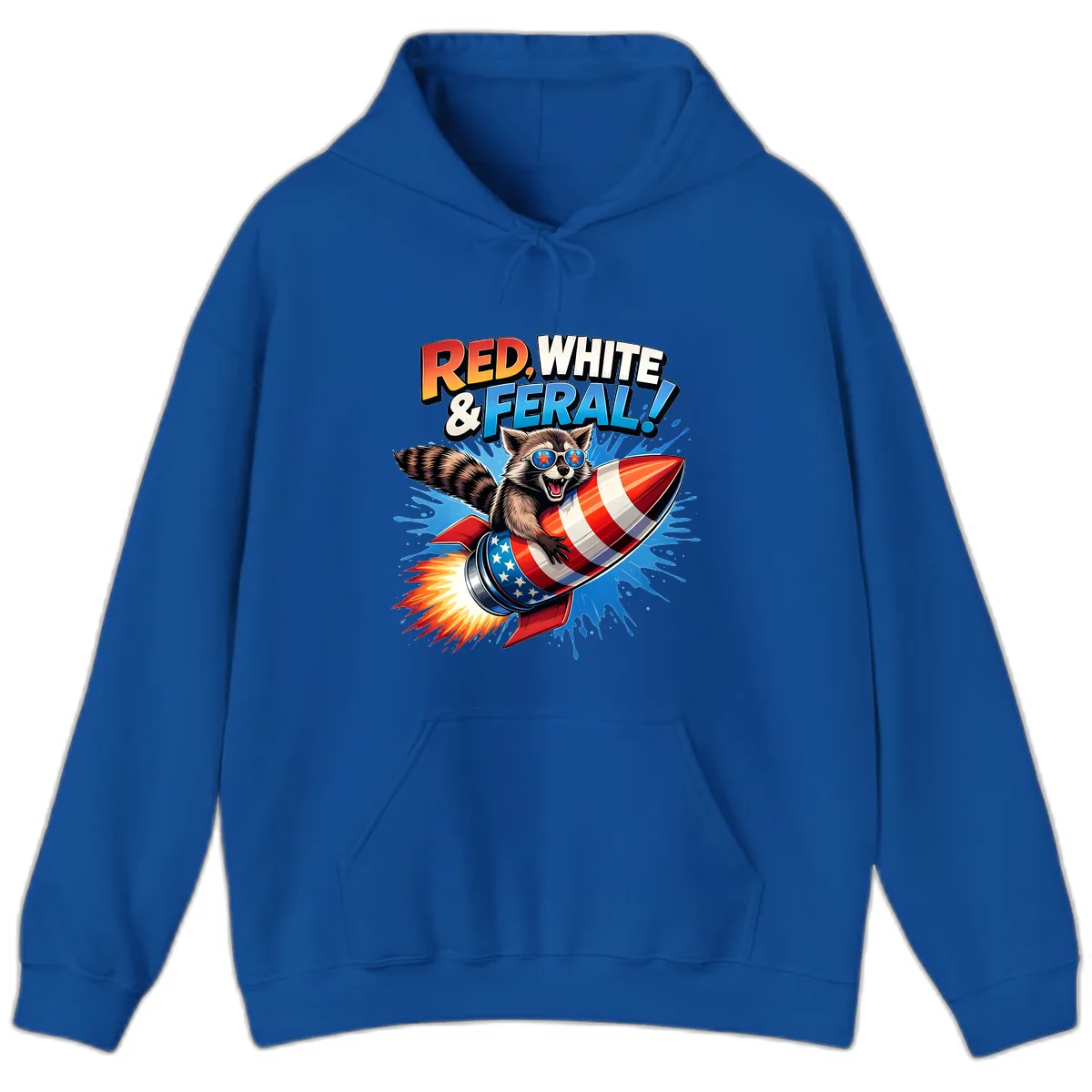 Red, White & Feral Rocket Raccoon Hoodie in Royal