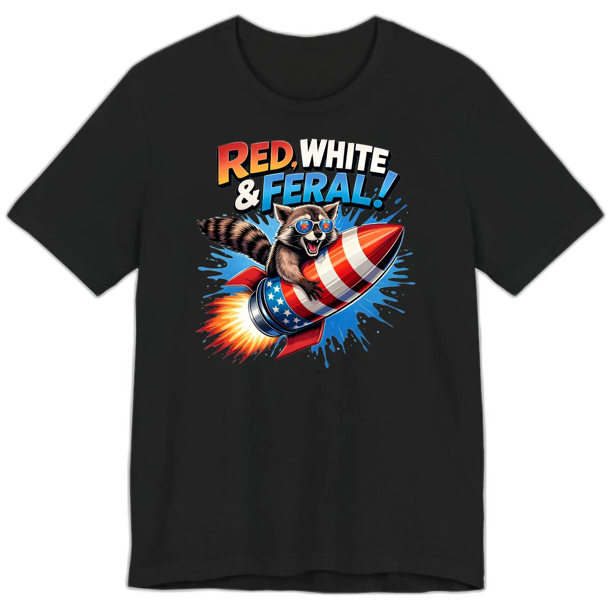 Red, White & Feral Rocket Raccoon Premium T-Shirt in Black