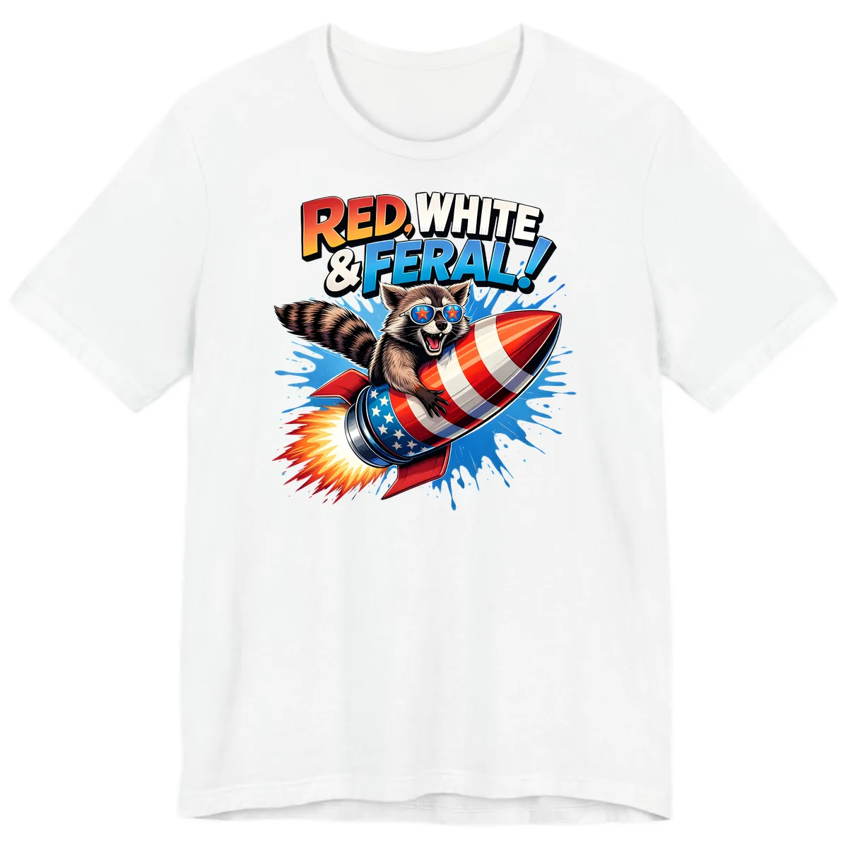 Red, White & Feral Rocket Raccoon Premium T-Shirt in White