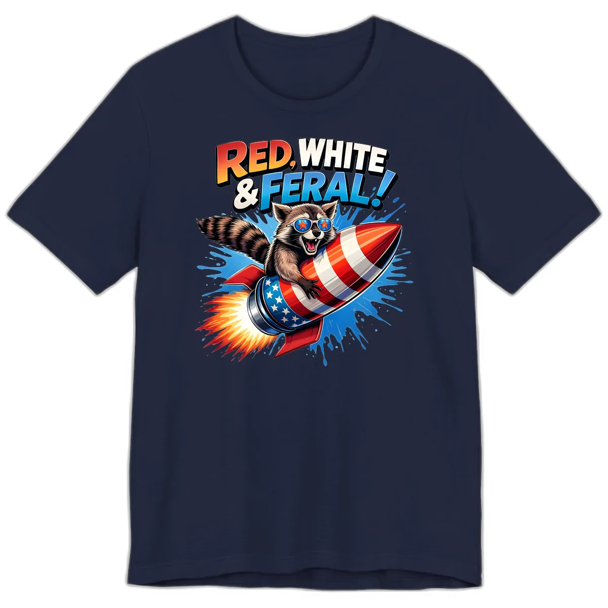 Red, White & Feral Rocket Raccoon Premium T-Shirt in Navy