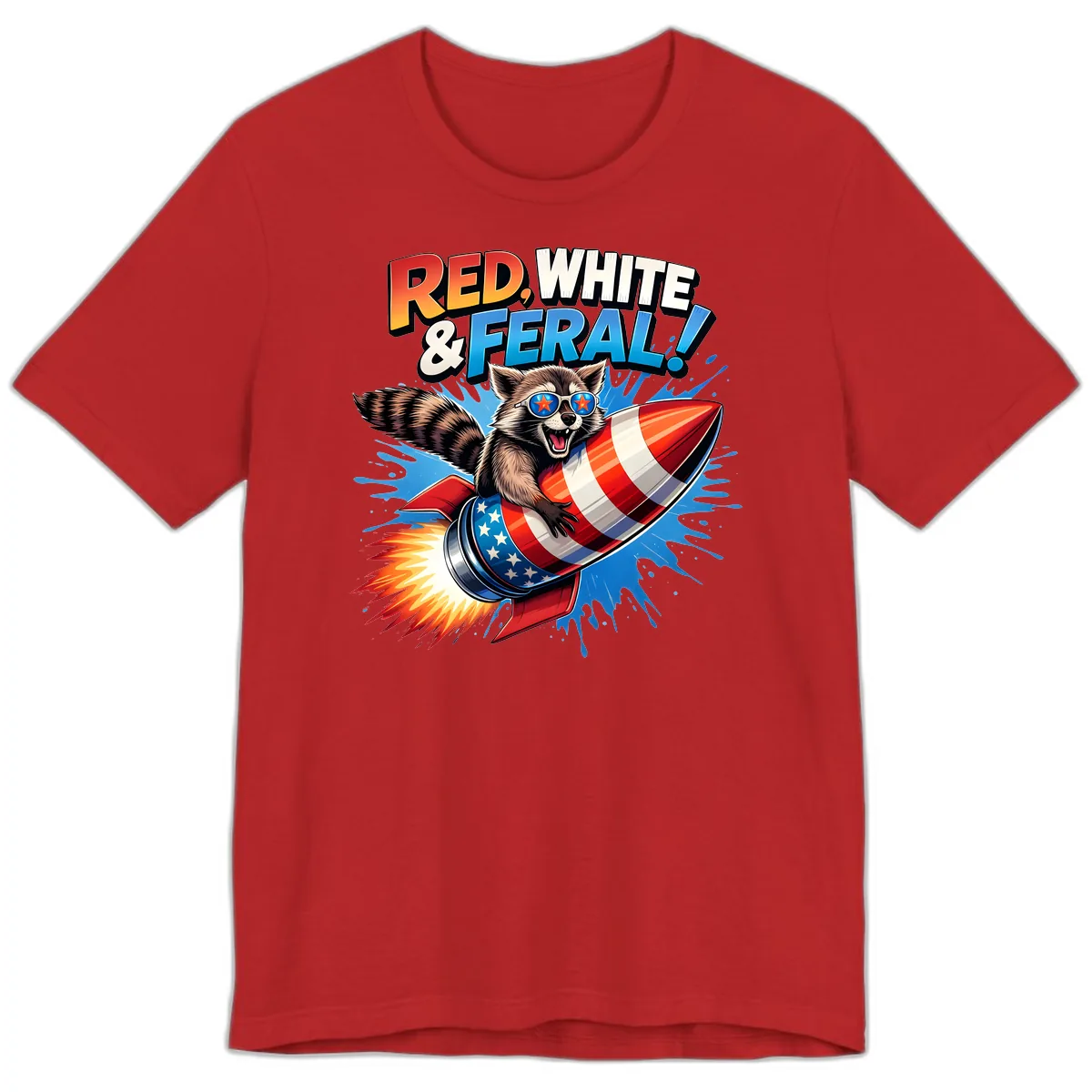 Red, White & Feral Rocket Raccoon Premium T-Shirt in Red