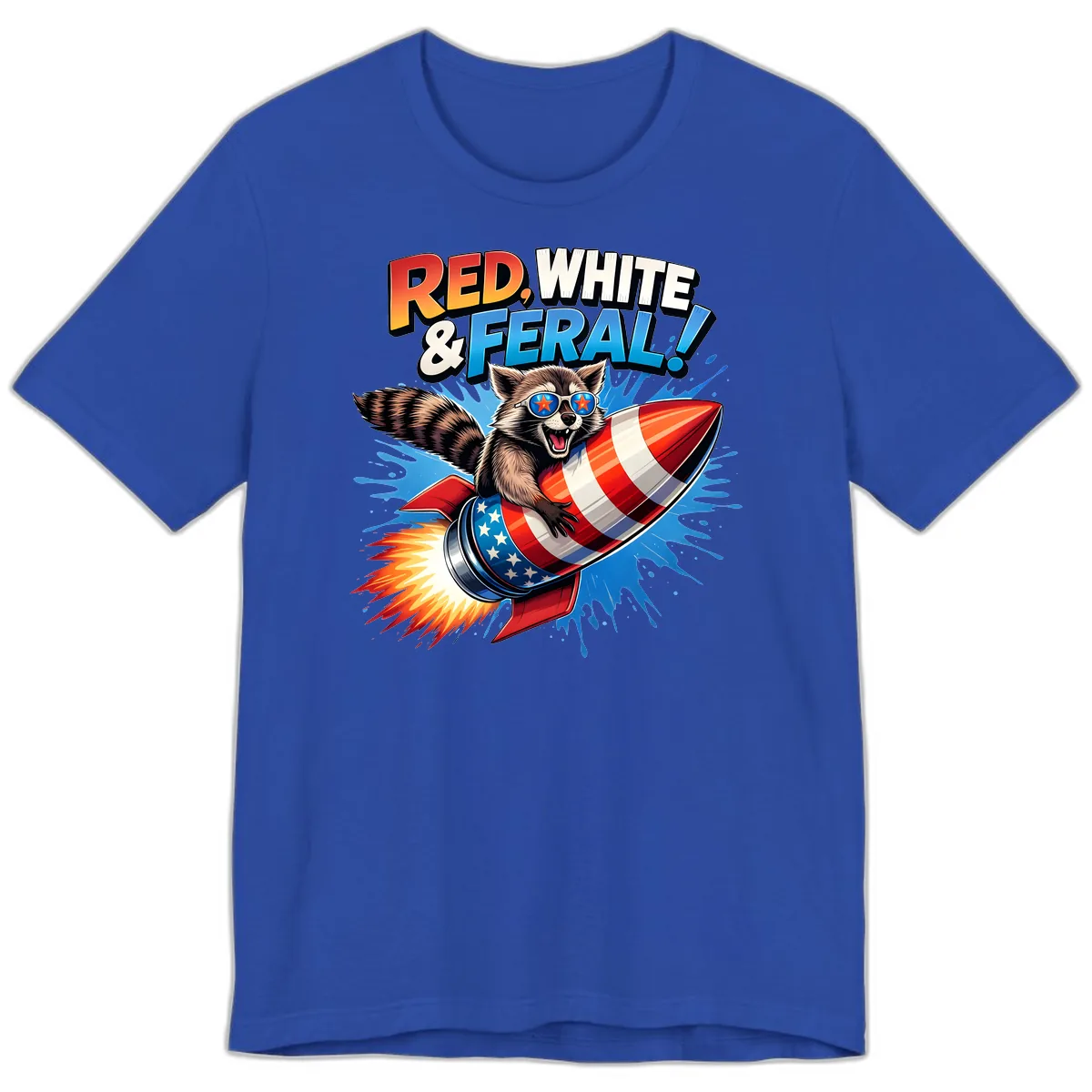 Red, White & Feral Rocket Raccoon Premium T-Shirt in True Royal