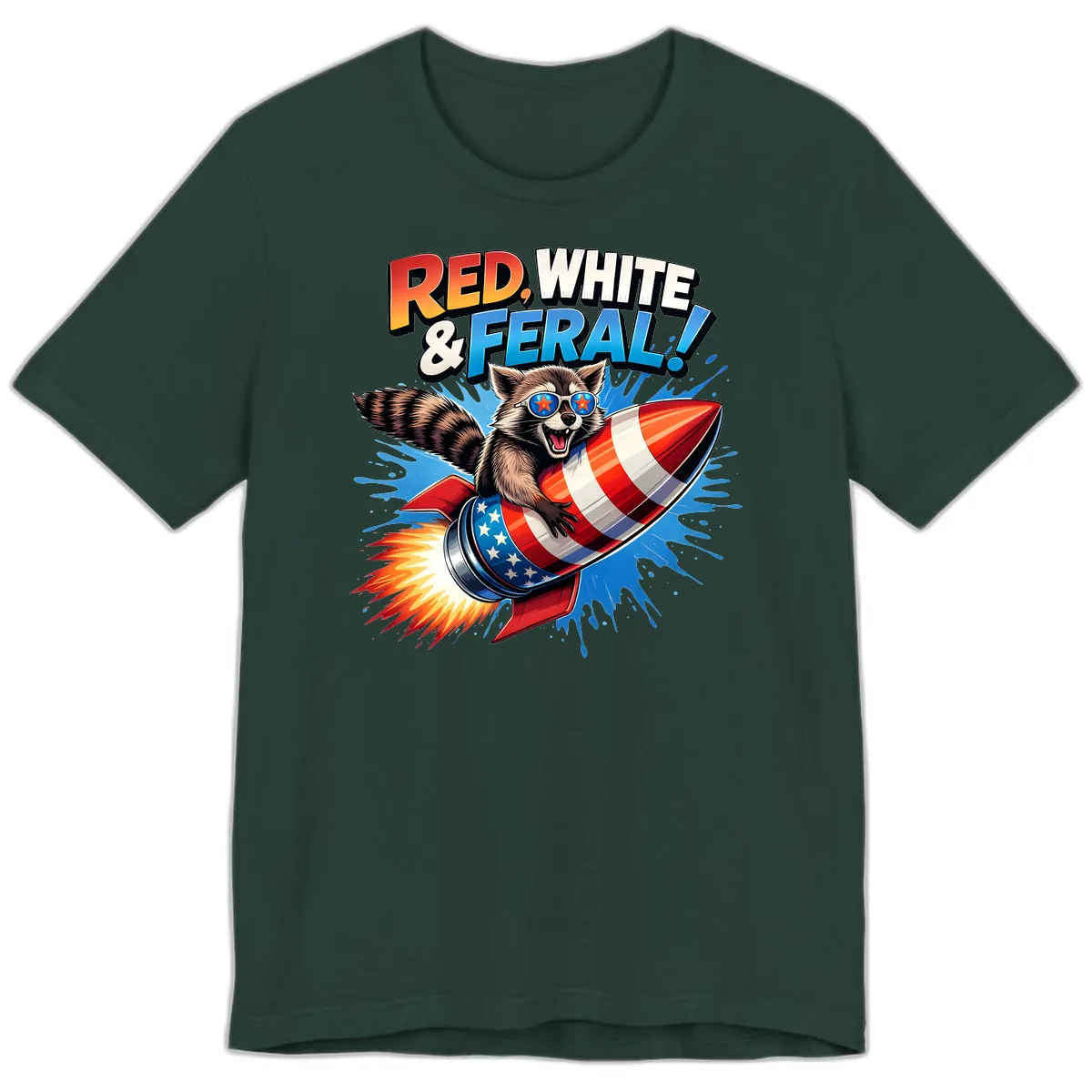 Red, White & Feral Rocket Raccoon Premium T-Shirt in Forest