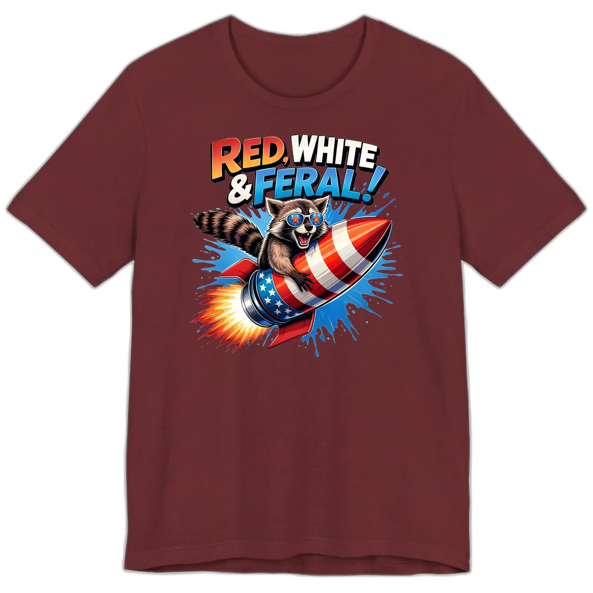 Red, White & Feral Rocket Raccoon Premium T-Shirt in Heather Cardinal