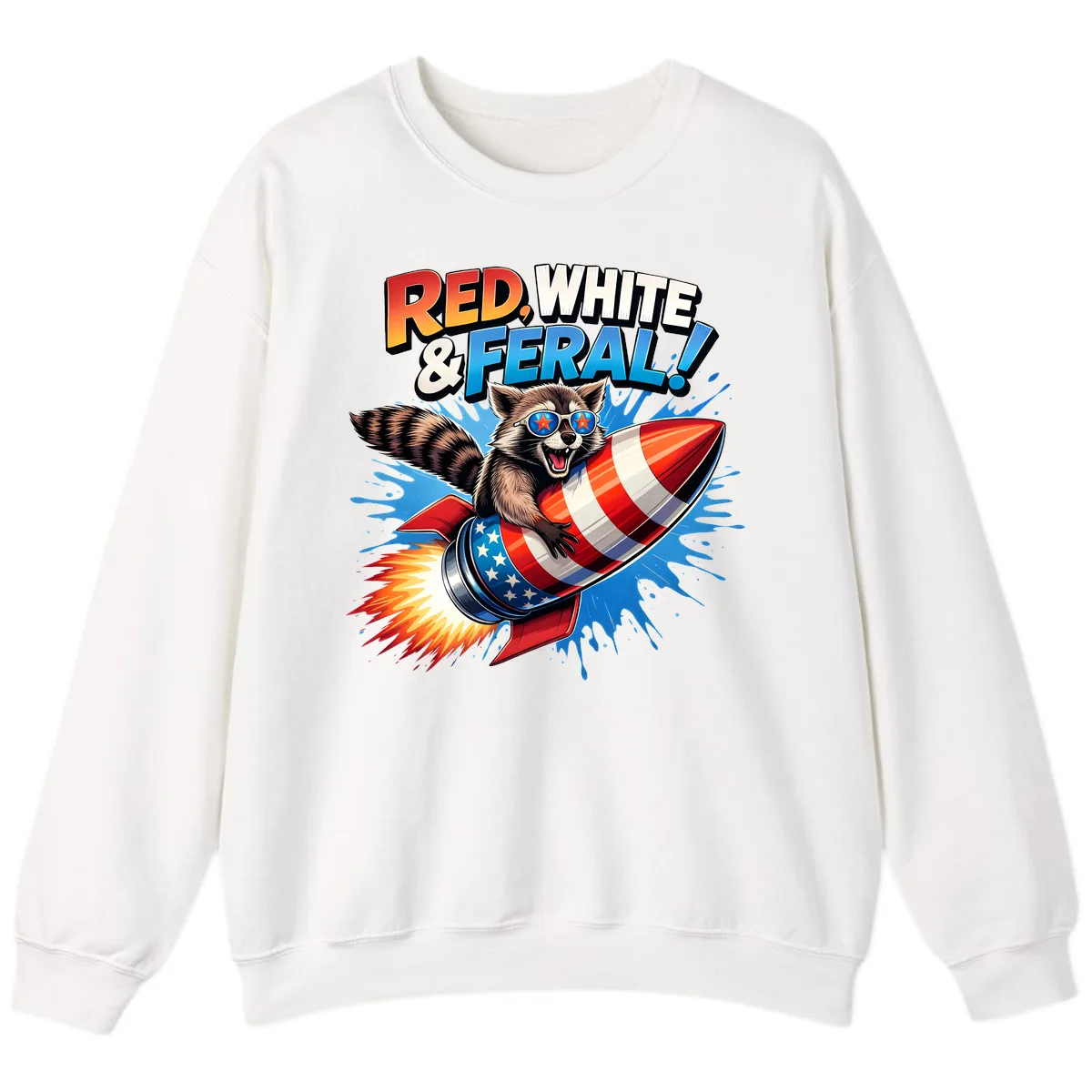 Red, White & Feral Rocket Raccoon Sweatshirt in White