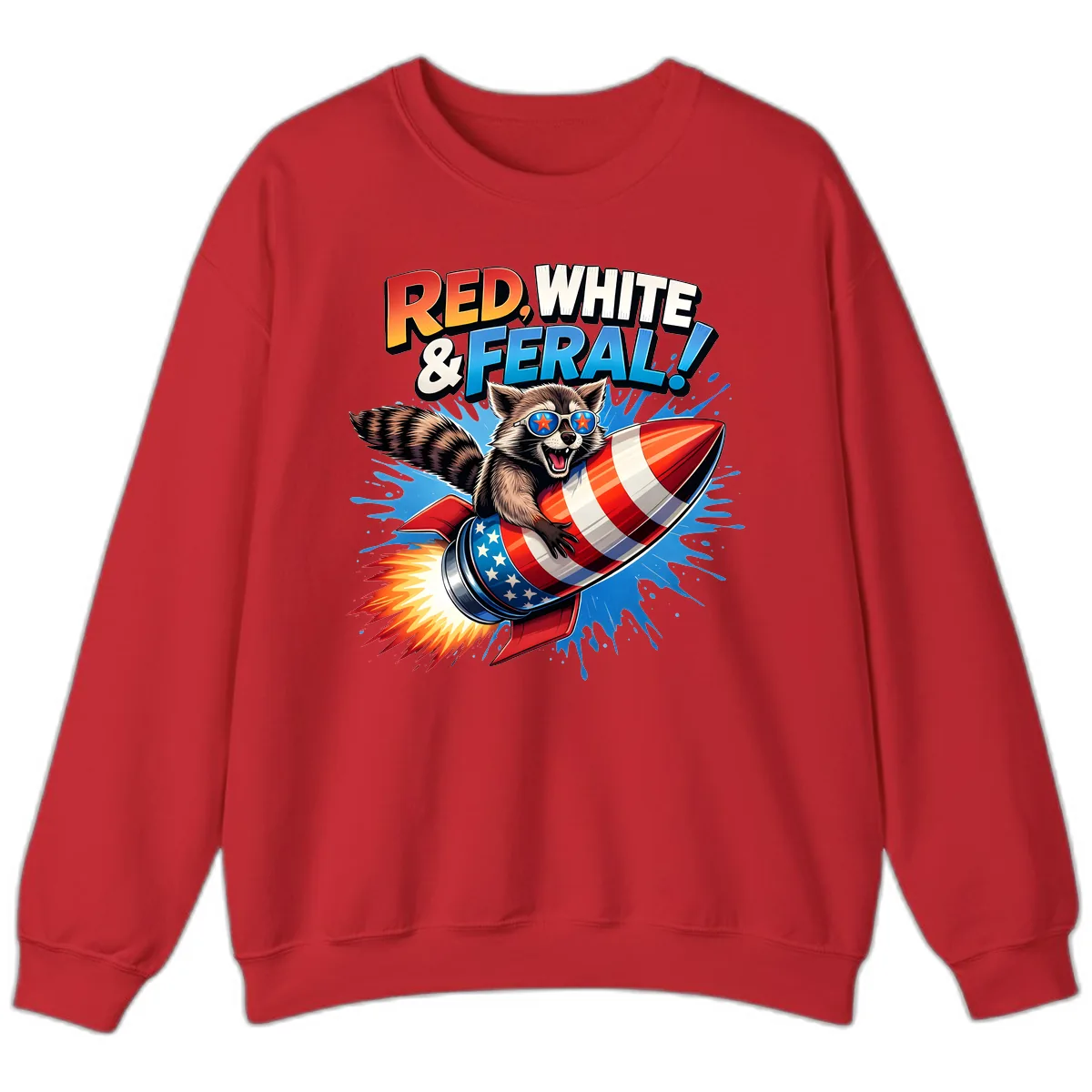 Red, White & Feral Rocket Raccoon Sweatshirt in Red