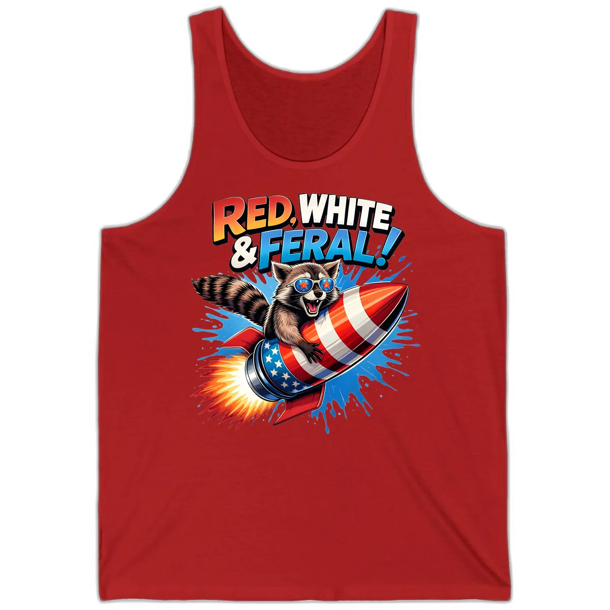 Red, White & Feral Rocket Raccoon Tank in Red