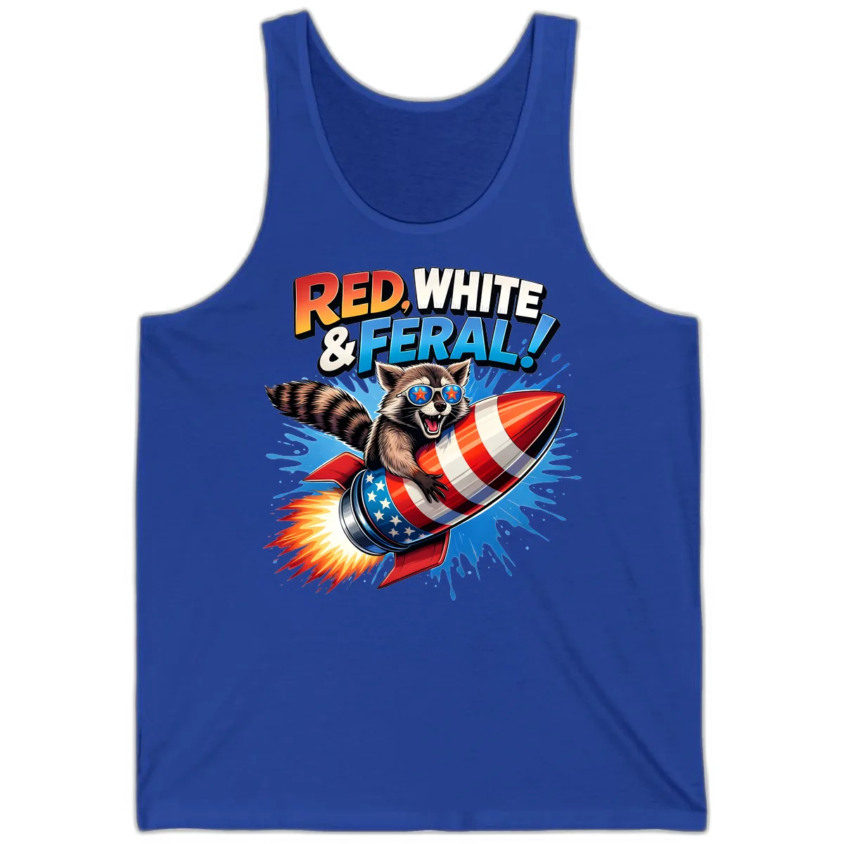 Red, White & Feral Rocket Raccoon Tank in True Royal