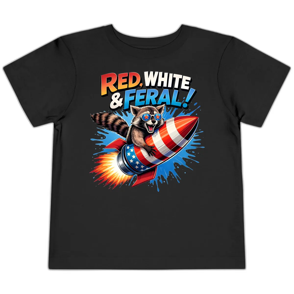 Red, White & Feral Rocket Raccoon Toddler T-Shirt in Black