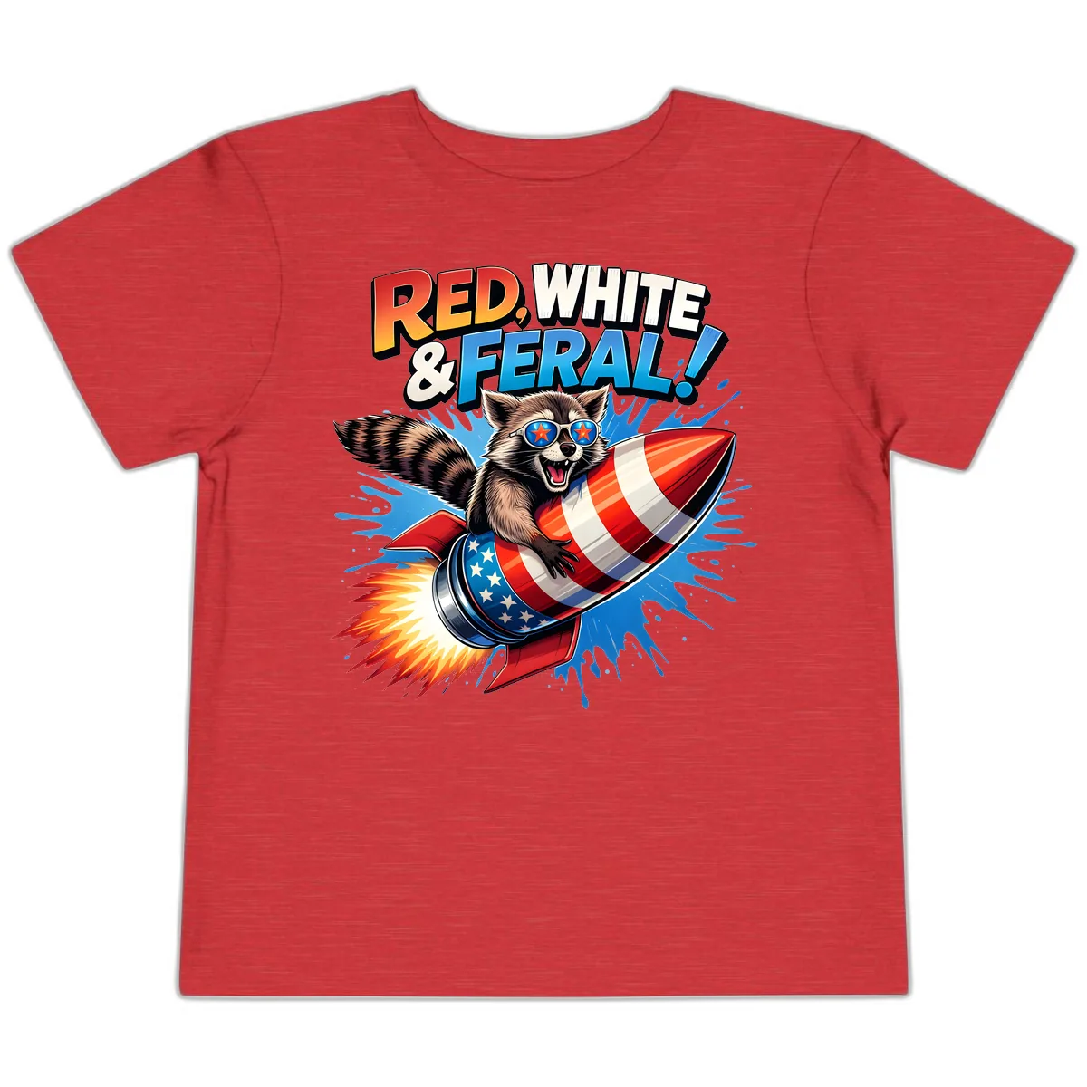 Red, White & Feral Rocket Raccoon Toddler T-Shirt in Heather Red