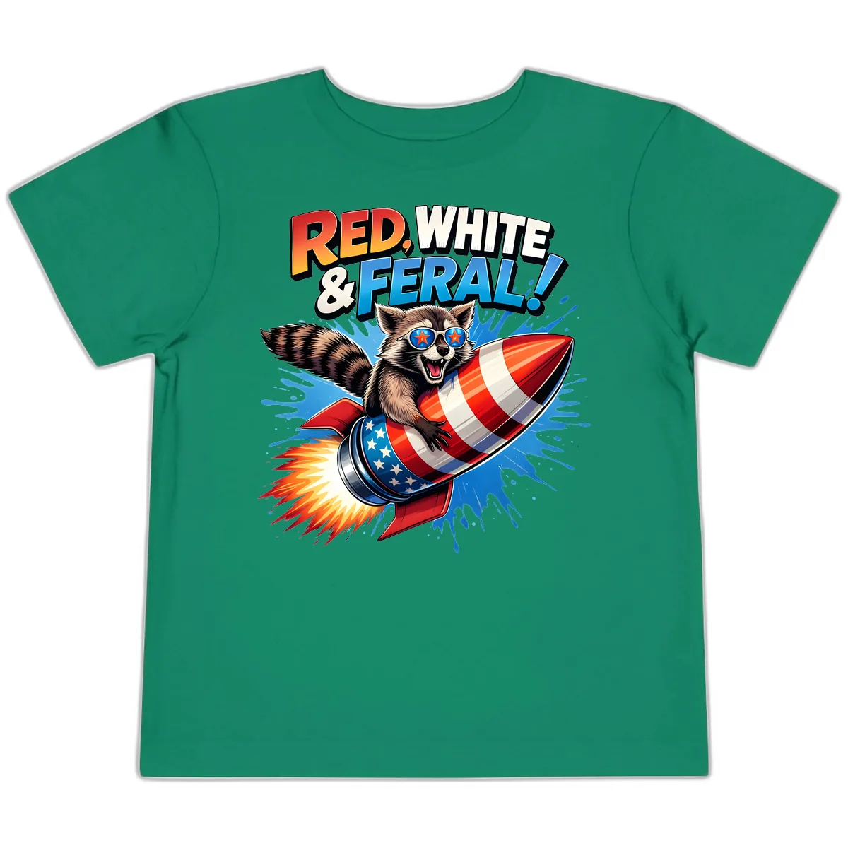 Red, White & Feral Rocket Raccoon Toddler T-Shirt in Kelly