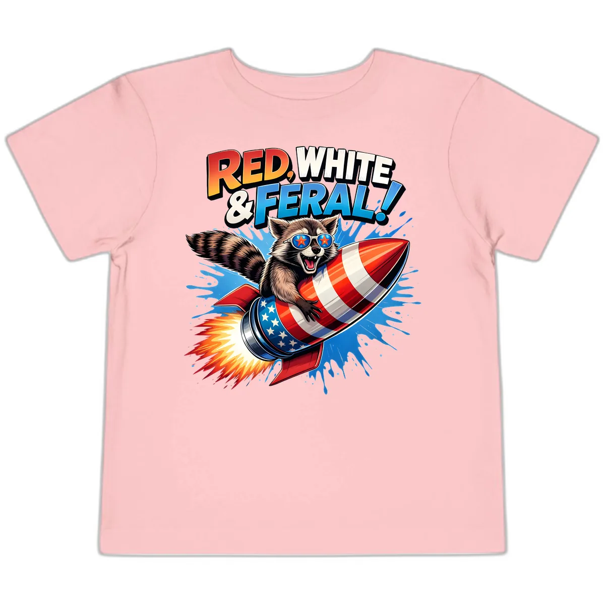 Red, White & Feral Rocket Raccoon Toddler T-Shirt in Pink