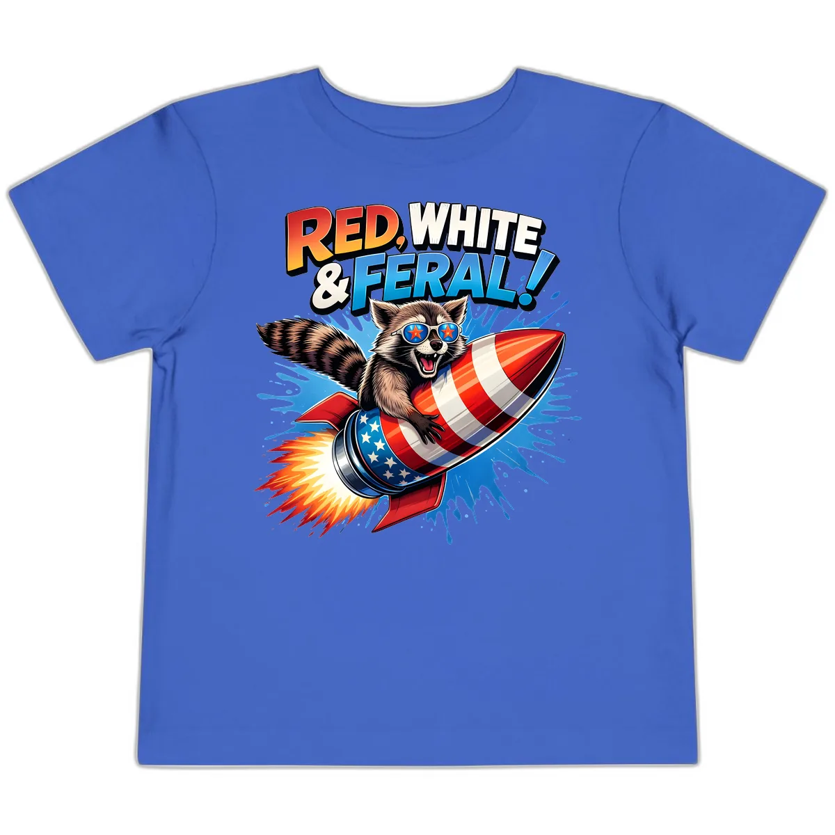 Red, White & Feral Rocket Raccoon Toddler T-Shirt in True Royal
