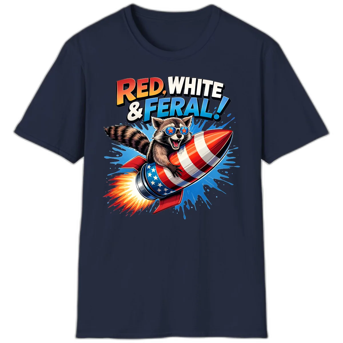 Red, White & Feral Rocket Raccoon T-Shirt in Navy