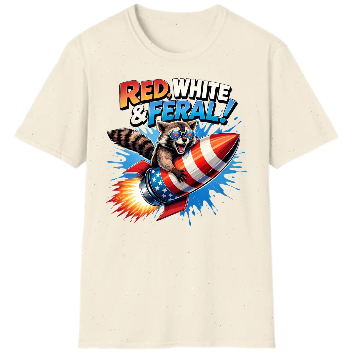 Red, White & Feral Rocket Raccoon T-Shirt in Natural