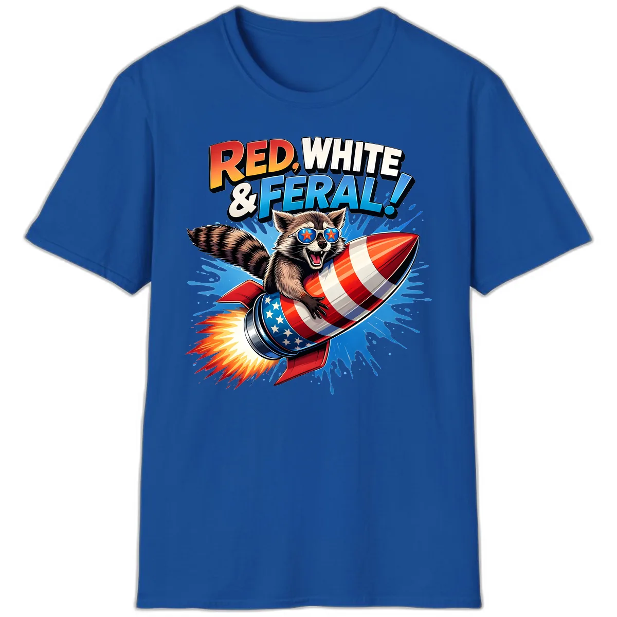 Red, White & Feral Rocket Raccoon T-Shirt in Royal