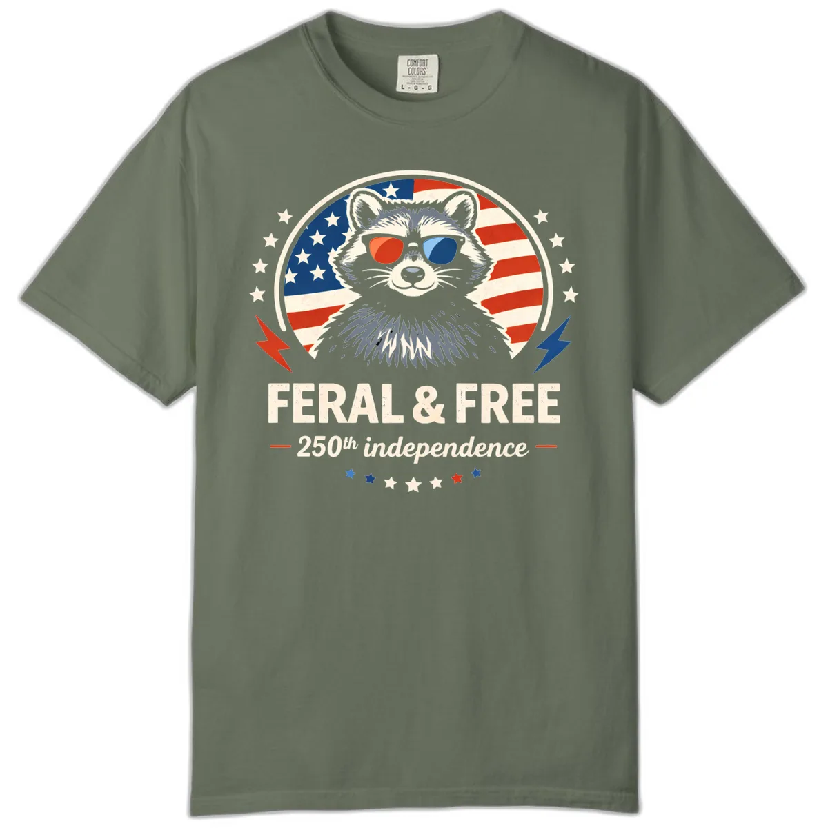 Feral & Free Raccoon 250th Independence Comfort Color in Moss