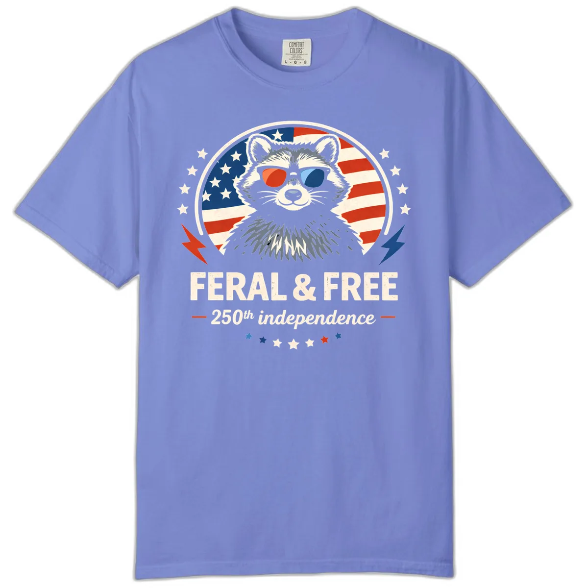 Feral & Free Raccoon 250th Independence Comfort Color in Flo Blue