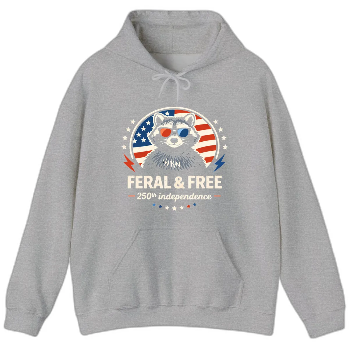 Feral & Free Raccoon 250th Independence Hoodie in Sport Grey