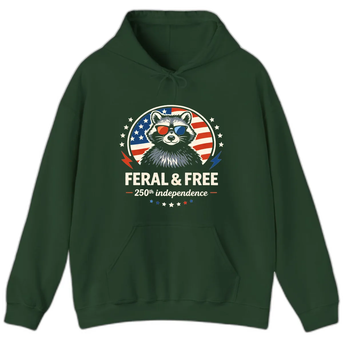 Feral & Free Raccoon 250th Independence Hoodie in Forest Green