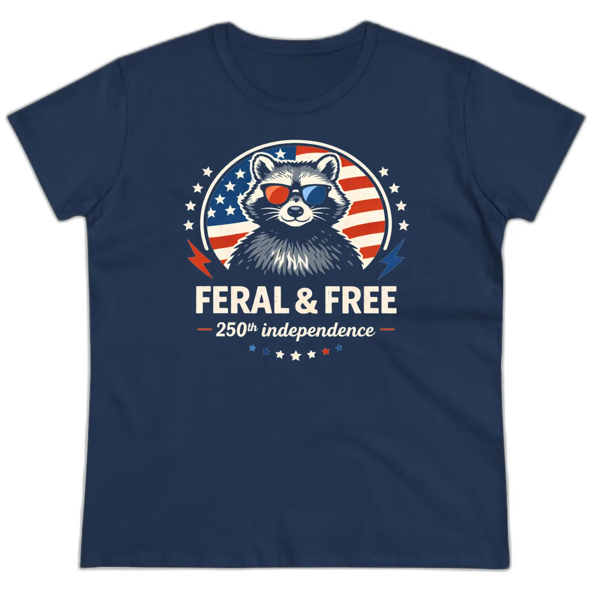 Feral & Free Raccoon 250th Independence Ladies Tee in Navy