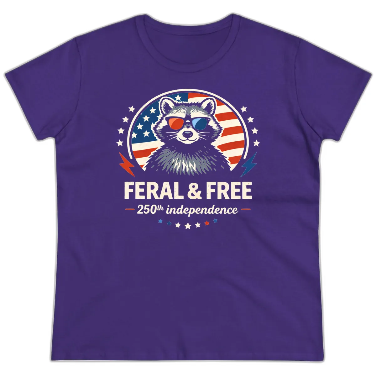 Feral & Free Raccoon 250th Independence Ladies Tee in Purple
