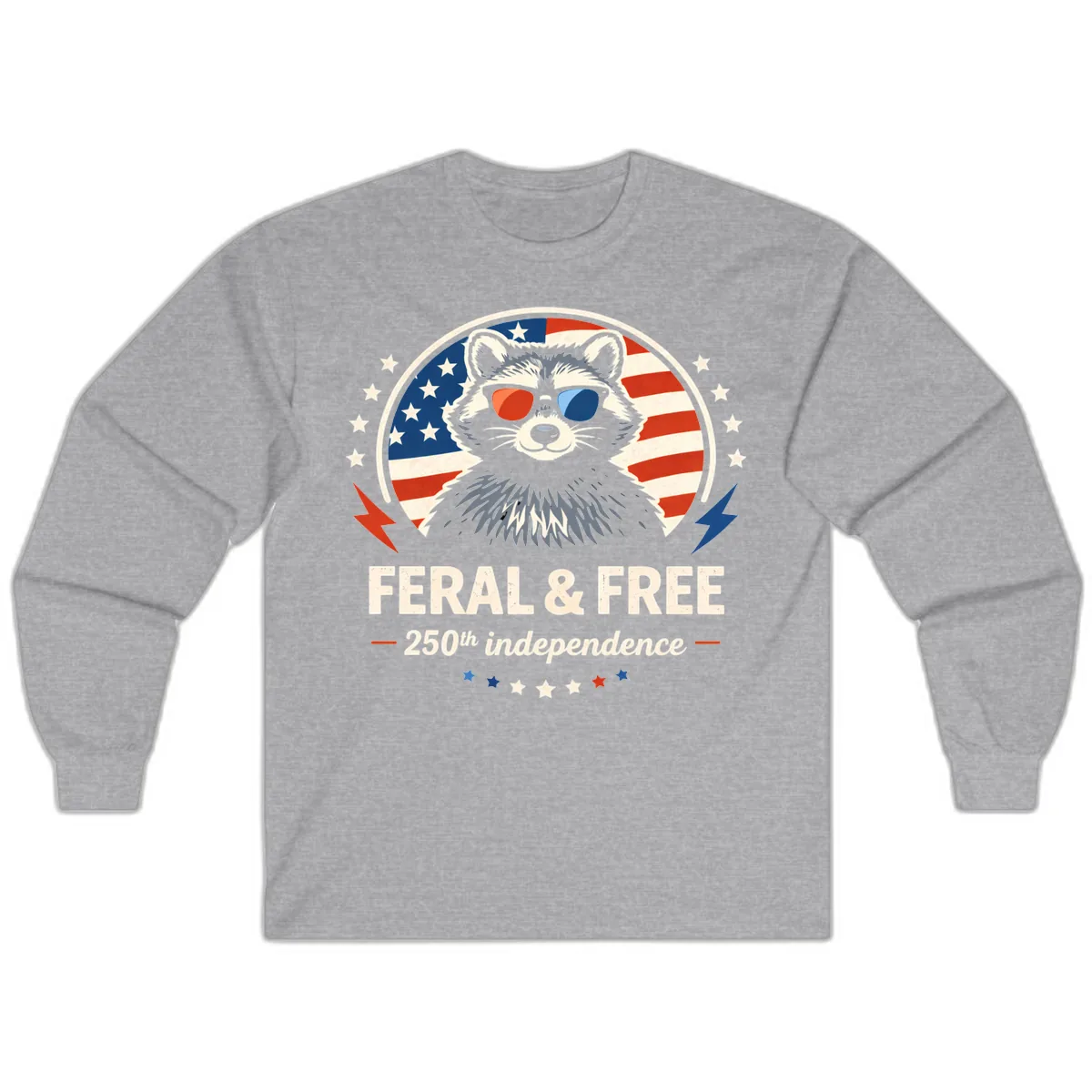 Feral & Free Raccoon 250th Independence Long Sleeve in Sport Grey