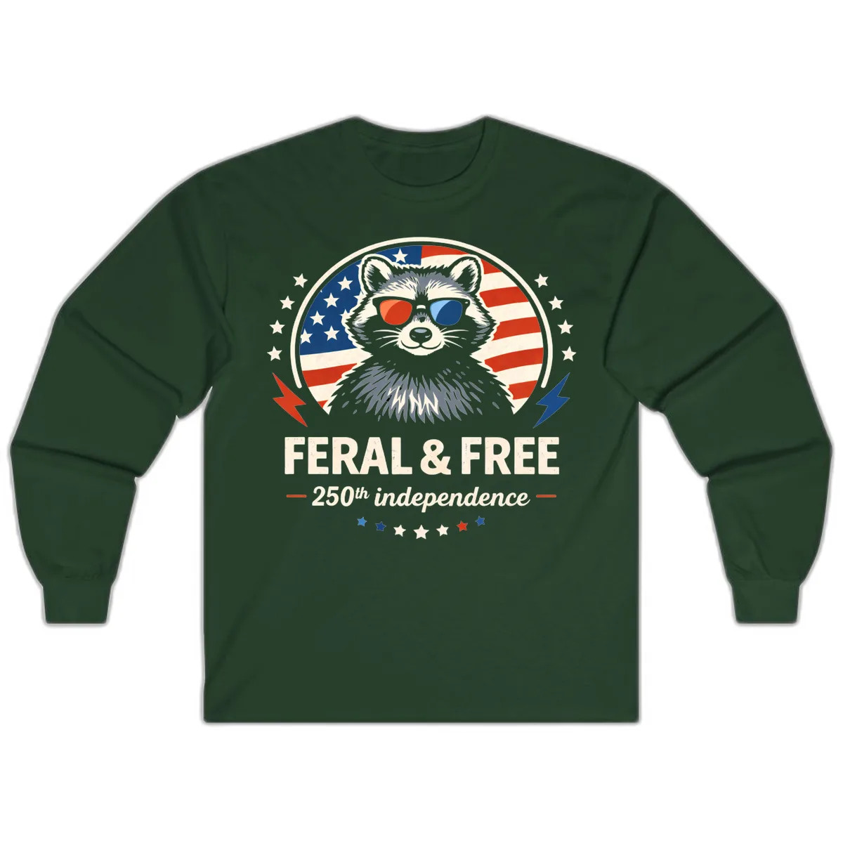 Feral & Free Raccoon 250th Independence Long Sleeve in Forest Green